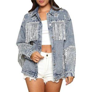 Vintage Style Women Oversized Denim Casual Jean Jacket Boyfriend Jean Coats